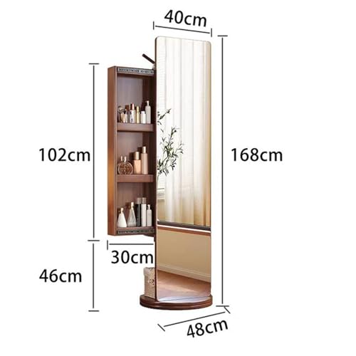 4-in-1 Full Length Mirror with Jewelry Cabinet, Makeup Organizer & Coat Rack - 360° Rotating Wood Floor Mirror, Space-Saving Dressing Mirror for Bedroom & Entryway