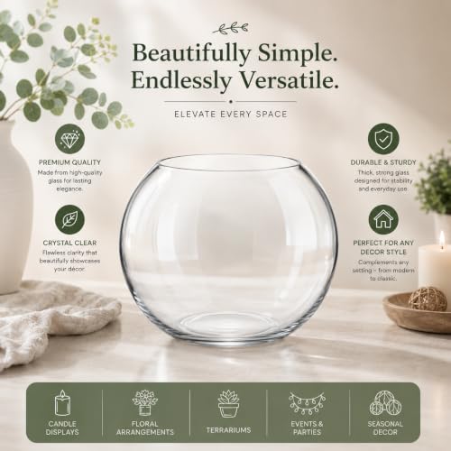 Glass Bubble Bowl, 4.5" Height x 6" Width Glass Fish Bowl Vase, Bubble Bowl vase for Terrarium, Flower vase Centerpiece
