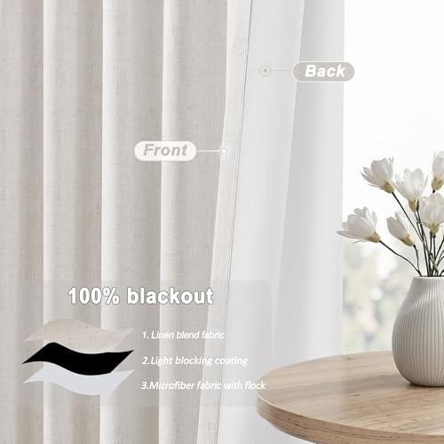 UHITECH Black Out Curtains 54 Inch Long Linen Blackout Curtains for Bedroom Short Cream Drapes for Living Room Thermal Insulated 2 Panels Set (52W x 54L)