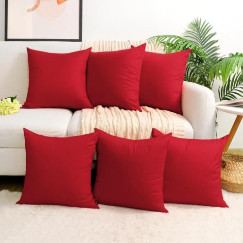 6 Pack Decorative 100% Cotton Pillow Covers Square Cushion Cover Solid DIY Halloween Throw Pillowcase for Home Sofa Bedroom,Red,6 Pack-14" x 14"/36x36cm (ONLY Covers, NOT Insert)