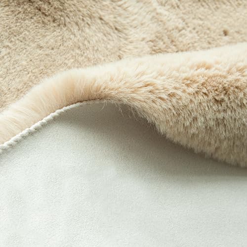 ORINOVA Camel Plush Shag Faux Rabbit Washable Fuzzy Fur Rugs for Living Room Bedroom Kids Circle Small Nursery Area Rug Round Rug 3ft