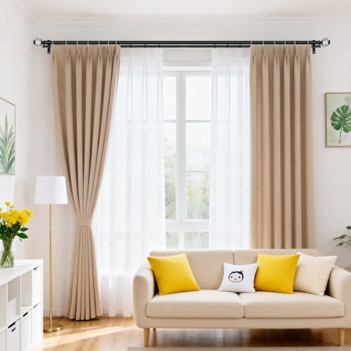 1 Inch Black Double Curtain Rod for Windows 66 to 120 Inches (5.5 to 10 Ft), USFOOK Adjustable Curtain Pole, Crystal Window Treatment Rods for Sliding Glass Door, Wall mounted