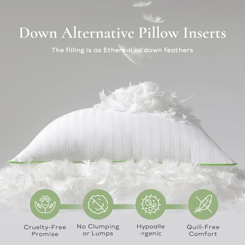 Ashler Home Deco Synthetic Down Pillow Inserts, 28x28 Down Alternative Throw Pillows Insert Sleeping Pillows with 100% Cotton Cover Decorative Pillow Stuffer for Sofa, Couch Bed(Set of 4, White)