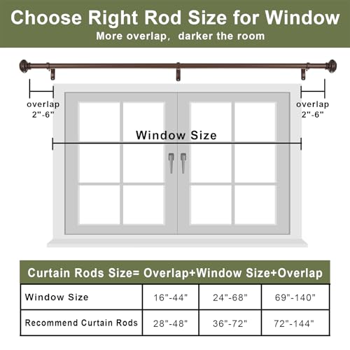 72-144 Inches Curtain Rods for Window, Vimayta 1 Inch Diameter Drapery Rod with Resin Finials, Ideal Adjustable Heavy Duty Single Curtains Rod for Bedroom, Living Room Decoration, Matte Black