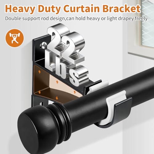 KOLAKO Curtain Rod Bracket, Heavy Duty Curtain Rod Holders Single Decorative Rod Hooks Hanger for 1 Inch Dia Rod, Black 4 Pack