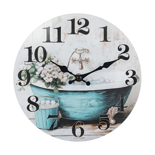 Bathroom Wall Clock,Rustic Style Waterproof Glass Shower Clock Wall Clock for Bathroom Pool Decor (8 Inch,Blue)