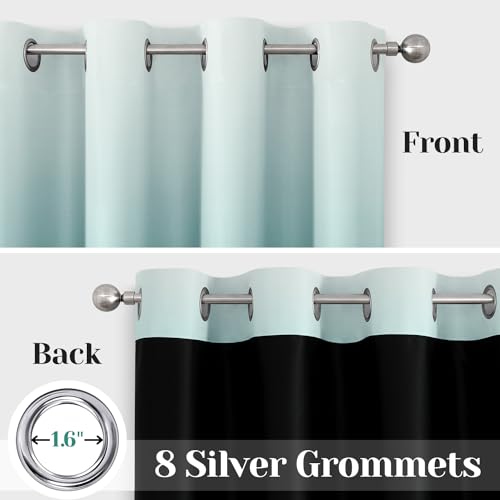 HOMEIDEAS Teal 100% Ombre Blackout Curtains for Bedroom, 52 X 84 Inches Long Room Darkening Gradient Light Blocking Thermal Insulated Grommet Drapes for Living Room, 2 Panels