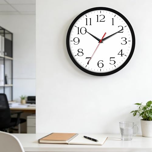 DAXSMY 8 Inch Wall Clock - Battery Operated, Silent Non-Ticking Analog Sweep Movement - Easy to Read Numbers for Home, Office, Kitchen, Classroom (Black)