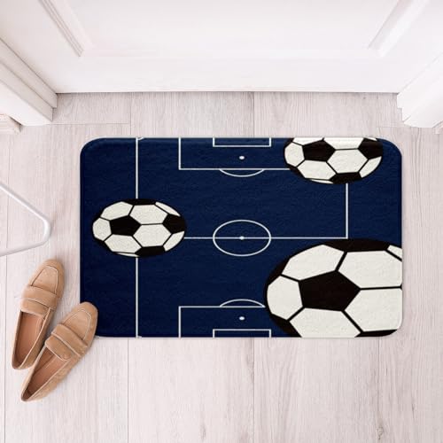 jejeloiu Football Bathroom Rugs 16"x24" Kids Soccer Ball Pattern Bath Rugs for Shower Tub for Boys Girls Teens Sports Theme Bath Mats for Bathroom Non-Slip Football Court Bathroom Accossories