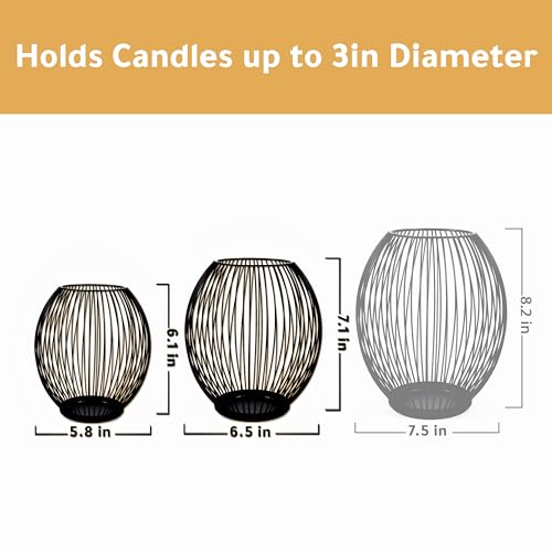 Outdoor Candle Holder Decor Set - Black Candle Holder - Candles Holders for Table Centerpiece - Hurricane Candles Holder for Pillar Candles Cage Candle Holders Black Wire Decorative