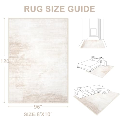 Area Rugs 8x10 Living Room: Washable Rug Modern Abstract Large Rugs Soft Non Slip Neutral Rug Stain Resistant Indoor Carpet for Bedroom Kitchen Dining Room Table Nursery Home Office Rugs(Beige,8'x10')