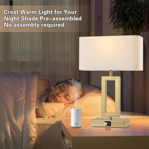 Gold Table Lamps Set of 2 with Dual USB Ports,3-Way Dimmable Touch Control Bedside Lamps,Modern Bedroom Table Lamp for Living Room,Nightstand LED Bulbs Included