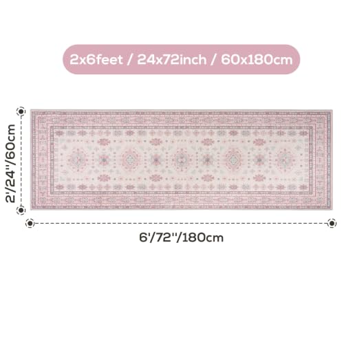2x6 Runner Rug Washable Non Slip Small Floor Mat for Entry, Kitchen, Pink