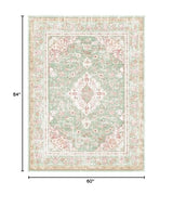 Vhong Washable Area Rugs Boho Vintage Modern Neutral Large Carpet Green and Pink High Traffic Rugs 5×7 for Dinning Room Living Room Bedroom Farmhouse Non Slip