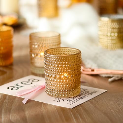 WDHODEC Gold Candle Holders 12 PCS, Glass Votive Tealight Candle Holders for Fall Thanksgiving Christmas Table Centerpiece Wedding Decorations