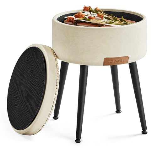 VASAGLE Storage Ottoman, PU Leather Round Seat with Steel Legs