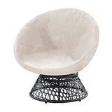 PrinceDeco Velvet Round Saucer Chair Cover (Slipcover Only) High Stretch Papasan Chair Cushion Cover Removable Furniture Protector for Living Room Washable,Fits 29-37 inch, Medium, Ivory