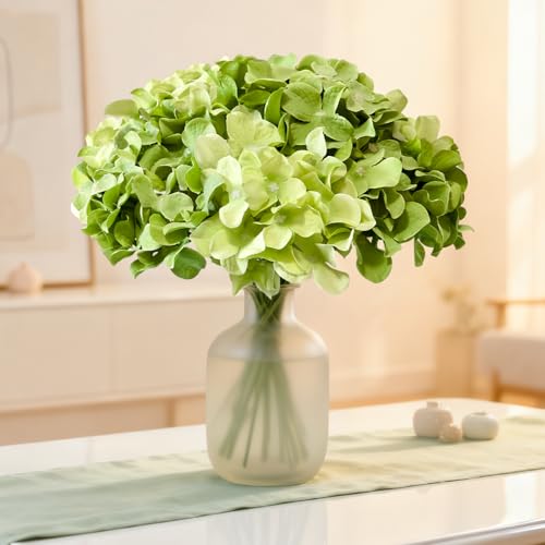 Hydrangea Artificial Flowers, 20 Pcs Green Hydrangea Artificial Flowers Bulk, Faux Hydrangea Flowers for Outdoor, Fake Silk Hydrangea Flowers with Stems for Wedding Decoration Decor