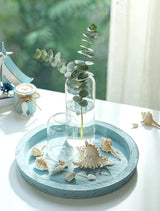 Hanobe Candle Plate Holder Tray: Round Wood Decorative Candle Plate - Rustic Farmhouse CoffeeTable Decor - Tealight Pillar Trays for Home Decor (Ocean Blue)