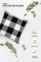 Syntus Set of 2 Buffalo Check Throw Pillow Covers Farmhouse Outdoor Plaid Square Pillow Cushion Case Black and White Polyester Linen for Christmas Thanksgiving Decor Car Bed Sofa, 18 x 18 inches