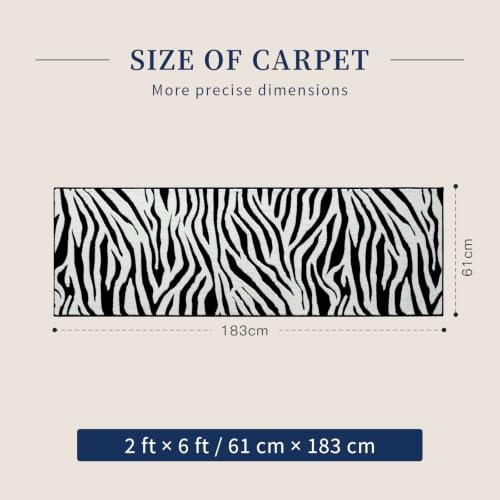Zebra Hallway Runner Rugs 2x6: Black and White Modern Washable Rug