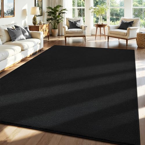 ISEAU 4x6 Soft Area Rug for Bedroom, Washable and Non-Slip, Black