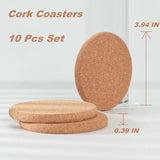 10 Pcs Cork Coasters, Cork Coasters for Drinks, Extra Thick Cork Coaster Set for Cups Mugs Wine Glasses, Non-Slip Coasters for Tabletop Protection