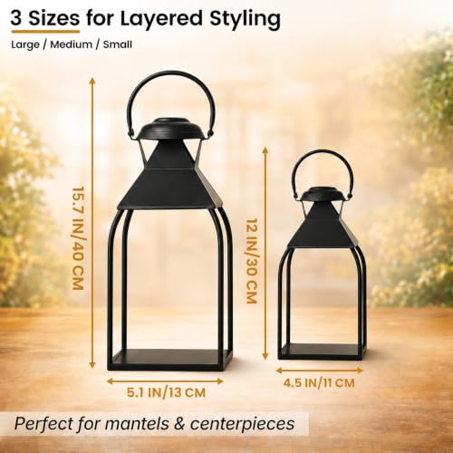 Decorative Metal Lanterns Indoor Outdoor, Set of 2 Outdoor Candle Holder