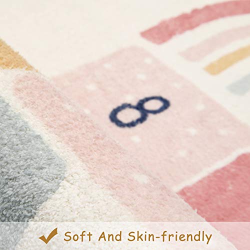 Topotdor Rainbow Sky Hopscotch Game Rugs,Kids Play Area Rugs Soft Floor Carpet for Bedroom Playroom Nursery,Great Gift for Girls & Boys,27.5" x 63"