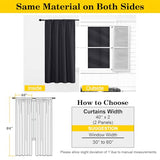 Black Blackout Curtains 84 Inch Length 2 Panels Set, Soft Solid Thermal Insulated Room Darkening Curtains 84 Inches Long for Bedroom Living Room, Rod Pocket Drape, Black, Each 40" Wx84 L