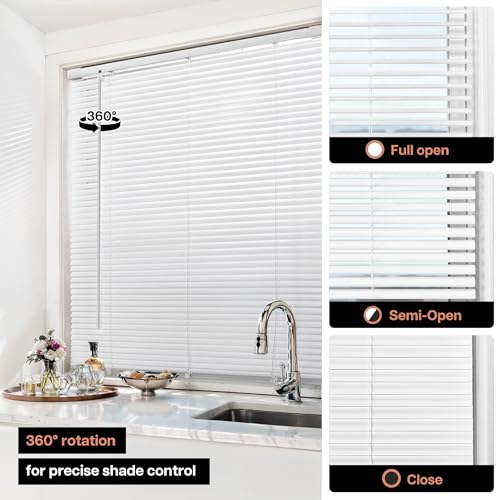 LazBlinds No Drill Vinyl Mini Blinds, 35" W x 64" H, White | S-Shaped Slats Create a Tighter Seal, Ideal for Bedrooms, Kitchens & Bathrooms