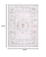 Wonnitar Floral Bow Pink Rug for Bedroom, Washable 5x7 Area Rug for Girls Nursery, Ultra-Thin Non Slip Soft Boho Carpet for Kids Room Dorm Living Room, Light Pink