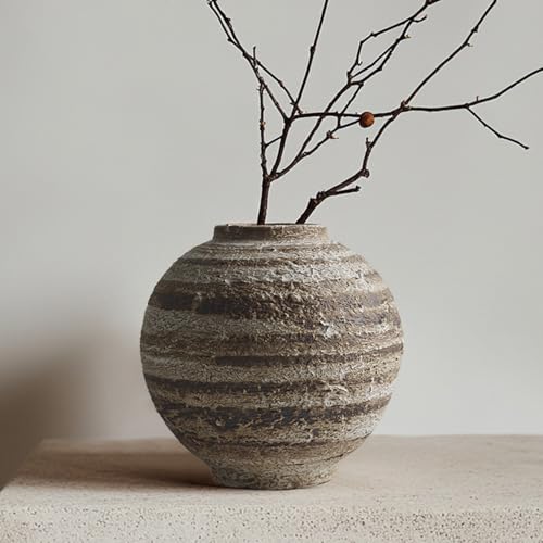 DIF DECO Ceramic Farmhouse Vase Rustic Decor,Pottery Decorative Flower Vases for Home Decor,Boho Vase for Table, Living Room,Bathroom,Shelf,Mantel Decoration,5.5 inch
