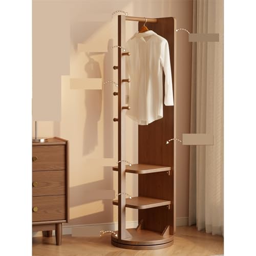 Floor Home Bedroom Rotating Dressing Mirror and Hat Rack Integrated Wooden Full-Length Mirror