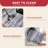 KOZYFLY Modern Abstract Rugs for Entryway 2x3, Washable Kitchen Rug Non-Slip Soft Small Area Rug, Grey-Blue Striped Throw Rugs Faux Wool Doormat for Bedside Entrance Bathroom Sink