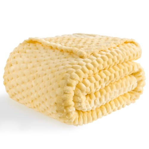 Bnuitland Light Yellow Flannel Throw Blanket (50X40 inches), 300 GSM Fleece Cozy Warm Soft Lightweight Bed Sofa Blanket for Babys and Pets, Suitable for All Seasons