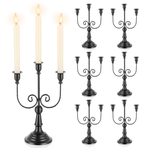 Romadedi Halloween Candelabra, Black 3-Arm Candle Holders Bulk, Set of 6