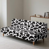 Black White Cow Pattern Armless Futon Cover, Machine Washable Sofa Slipcover with Stretch Bottom Anti-Slip Non Armrest Couch Chair Covers