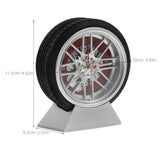 Car Tire Desk Clock with Stand Unique Tire Rim Design Compact 4.52X3.93X2.55In Quartz Movement for Bedroom Living Room Office Decor