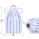 Ceramic Blue and White Striped Vase with Handle, Modern Minimalist Coastal Decor Home for Centerpieces for Tables, Kitchen Office, Bookshelf, Bedroom Aesthetic Decor (A)