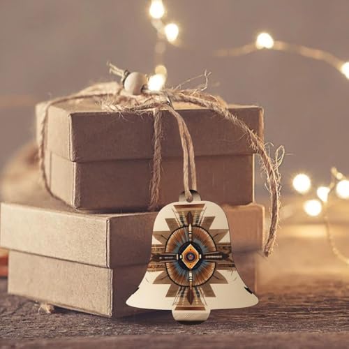Native American Painting Wooden Ornaments Bell Shape 6 PCS - Holiday Hanging Decorations for Home and Party Decor