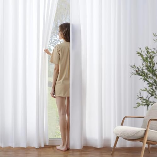 MIULEE White Privacy Sheer Curtains that Let Light in 84 Inches Long Non-See-Through Semi Sheer Curtains Light Filtering Window Curtains Drapes for Living Room Bedroom 2 Panels Set