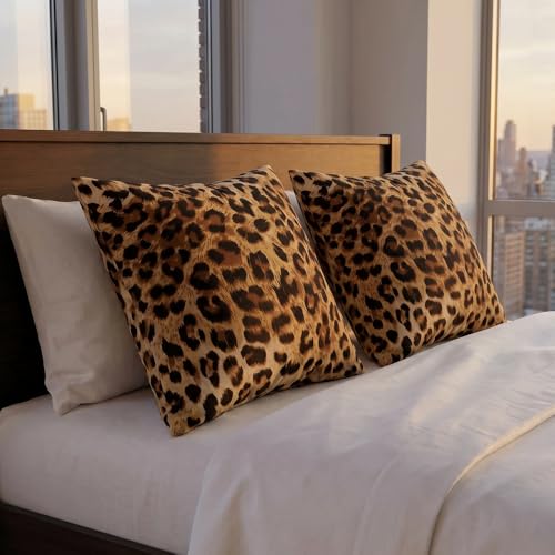 EMMTEEY Cheetah Print Pillow Covers, Western 18x18 Throw Pillow Cover Set of 2 Leopard Print Couch Pillow Cases Decorative Square Throw Pillows for Home Living Room Bedroom Bed Sofa Cushion Cover