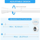 AIZESI 2PCS Small Tension Curtain Rod 16-26 Inch Adjustable White Curtain Rods No Drilling 7/8" Diameter Short Spring Loaded Curtain Rods for Window, Kitchen, Closet, Cupboard, Bookshelf