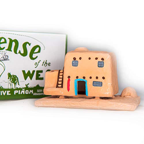 Incienso de Santa Fe - Casa de Adobe Natural Wood Incense Burner, Includes 20 Piñon Incense Bricks - Made in The USA