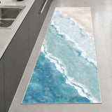 Beach Pattern 2.6x8ft Runner Rug Non Slip Washable Kitchen Runner Rug with Rubber Backing，Low-Pile Soft Washable Runner Rugs for Hallway Entryway Kitchen Bedroom Living Room Bathroom
