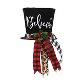 Christmas Tree Topper Hat, Black Velvet Bowler Derby Hat Topper with Long Plaid Ribbon Ornament, Christmas Snowman Topper Hat for Home Holiday Tree Decoration (Christmas Tree Topper Hat (10 x 8 Inch))