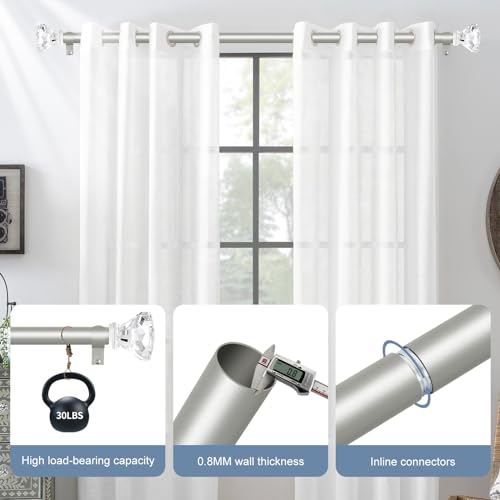 TVWOO Silver Decorative Crystal Curtain Rods 36 to 88 Inch:Heavy Duty Adjustable Window Curtains Rods for Living Room Bedroom,Nickel Modern Girly Acrylic Drapery Rod with Clear Bling Diamond Finials