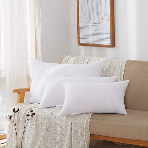 Acanva Premium Throw Pillow Inserts with Microfiber Filled, Lumbar Support Decorative Stuffer for Sofa Bed Couch & Chairs, 16x26, 2 Count, White
