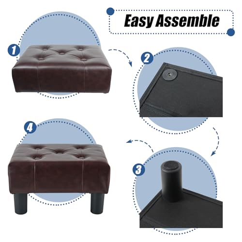 BRIAN & DANY Small Foot Stool, Leather Foot Stools with Legs, Stable Small Footstool for Living Room, Brown